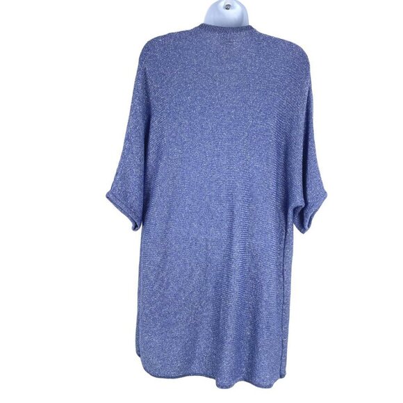Chico's Open Cardigan Sweater Blue Rayon Blend Metallic Women's Size 2 - Picture 4 of 6